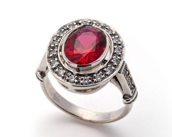 Red Vintage Ring, Ruby Ring, Created Ruby, Red Ruby Ring, Red Ring, Antique Ruby Ring, Vintage Ring, 925 Silver Ring, Red Diamond Ring, Ruby