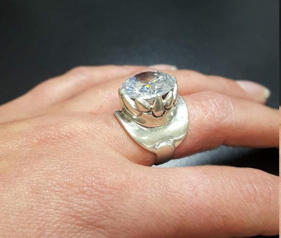 Large Green Ring Green Diamond Ring Vintage Rings Created Etsy