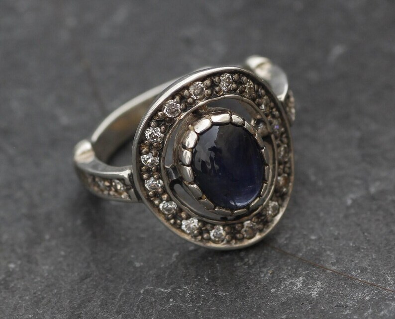Vintage Saphir Ring, natürlicher Saphir, Ring Blau Oval, Blau Vintage Ring, Blau Cocktail Ring, Ring massiv Silber, Geschenk für sie, Adina Stein Bild 9