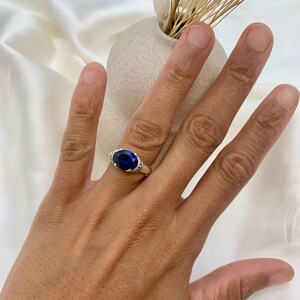 Sapphire Ring, Blue Sapphire Ring, Created Sapphire, Horizontal Ring, Blue Vintage Ring, Blue Diamond Ring, Royal Blue Ring, 925 Silver Ring image 10