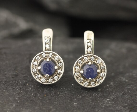Natural Sapphire Earrings, Natural Sapphire, September Birthstone, Vintage Earrings, Sapphire Earrings, Round Earrings, 925 Silver, Sapphire