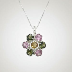 Tourmaline Pendant, Natural Tourmaline, October Pendant, Flower Pendant, Multicolor Pendant, October Birthstone, Flower Vintage Pendant