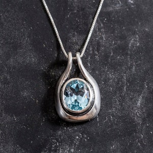 Blue Topaz Pendant, Natural Blue Topaz, Vintage Pendants, December Birthstone, Genuine Topaz, December Pendant, Blue Pendant, Silver Pendant image 10