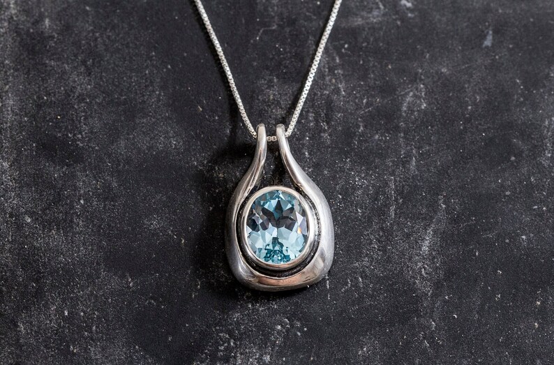 Blue Topaz Pendant, Natural Blue Topaz, Vintage Pendants, December Birthstone, Genuine Topaz, December Pendant, Blue Pendant, Silver Pendant image 10