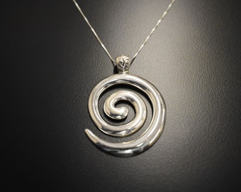 Swirl Pendant, Spiral Pendant, Solid Silver Pendant, Artistic Pendant, Statement Pendant, Round Pendant, Large Pendant, Twirl Pendant