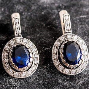 Sapphire Earrings, Antique Earrings, Vintage Earrings, Antique Sapphire Earrings, Antique Sapphire, Sterling Silver, Blue Gem, Solid Silver