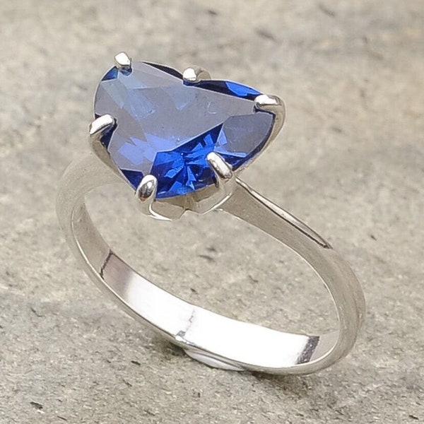 Heart Ring, Sapphire Ring, Promise Ring, Created Sapphire, Blue Promise Ring, Vintage Rings, Blue Sapphire, Bridal Ring, Solid Silver Ring