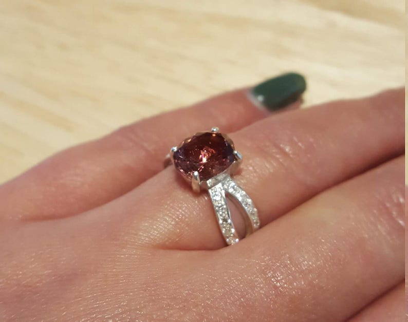 Anello con tormalina rosa, anello con tormalina, tormalina naturale, pietra portafortuna di ottobre, anelli di promessa, tormalina rosa, anello in argento massiccio, tormalina immagine 3