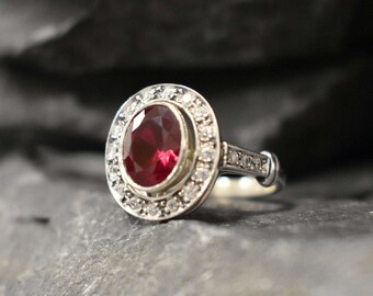 Red Vintage Ring, Ruby Ring, Created Ruby, Red Ruby Ring, Red Ring, Antique Ruby Ring, Vintage Ring, 925 Silver Ring, Red Diamond Ring, Ruby