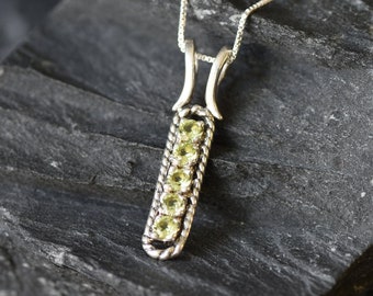 Peridot Pendant, Natural Peridot, August Birthstone, Victorian Pendant, Vintage Pendant, Layering Necklace, Peridot Necklace, Solid Silver