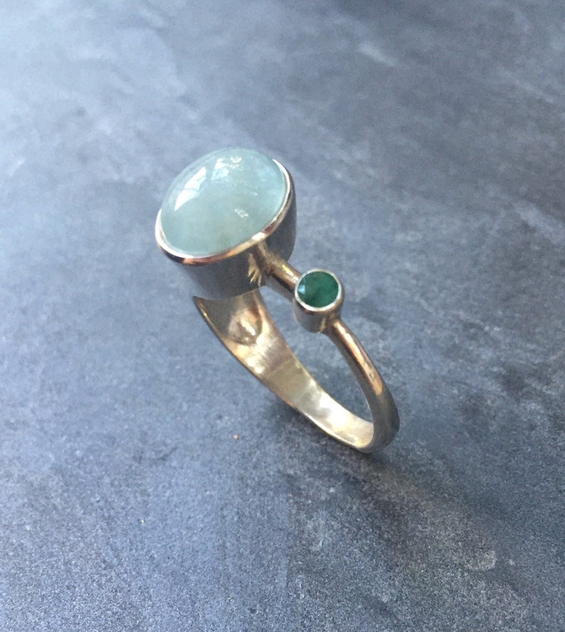 Aquamarine Ring, Natural Aquamarine, Emerald Ring, Natural Emerald, March Birthstone ,May Birthstone, Solid Silver Ring, Pure Silver, Aqua image 1