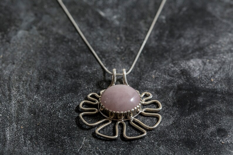 Natural Rose Quartz Silver Pendant January Birthstone Unique Pendant Rose Quartz Pink Pendant Flower Pendant Rose Quartz Pendant