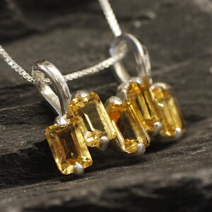 Citrine Pendant, Baguette Pendant, Natural Citrine, Emerald Cut Necklace, November Birthstone, Dainty Yellow Pendant, Solid Silver Pendant image 3