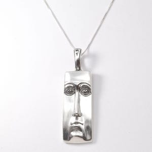 Face Pendant, Solid Silver Pendant, Unique Pendant, Artistic Silver Pendant, Ancient American, Sterling Silver Pendant, Unique Silver Chain