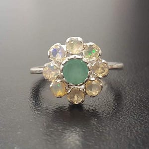Flower Ring, Natural Emerald Ring, Natural Opal Ring, Vintage Flower Ring, October Birthstone, May Birthstone, Daisy Ring, 925 Silver Ring image 7