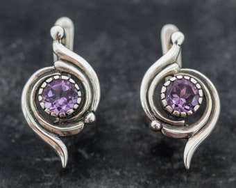 Ametistörhängen, naturlig ametist, vintageörhängen, lila örhängen, februari födelsesten, februariörhängen, silverörhängen, ametist