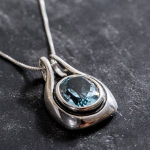 Blue Topaz Pendant, Natural Blue Topaz, Vintage Pendants, December Birthstone, Genuine Topaz, December Pendant, Blue Pendant, Silver Pendant image 3