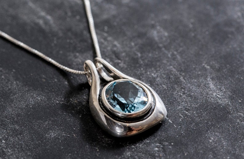 Blue Topaz Pendant, Natural Blue Topaz, Vintage Pendants, December Birthstone, Genuine Topaz, December Pendant, Blue Pendant, Silver Pendant image 3