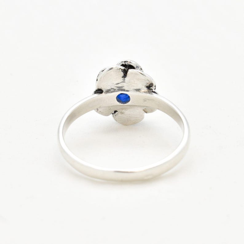 Saphir Ring, blauer Saphir Ring, erstellt Saphir, Blume Ring, Vintage Blume Ring, Vintage Ringe, blaue Blume Ring, massiv Silber Ring Bild 10