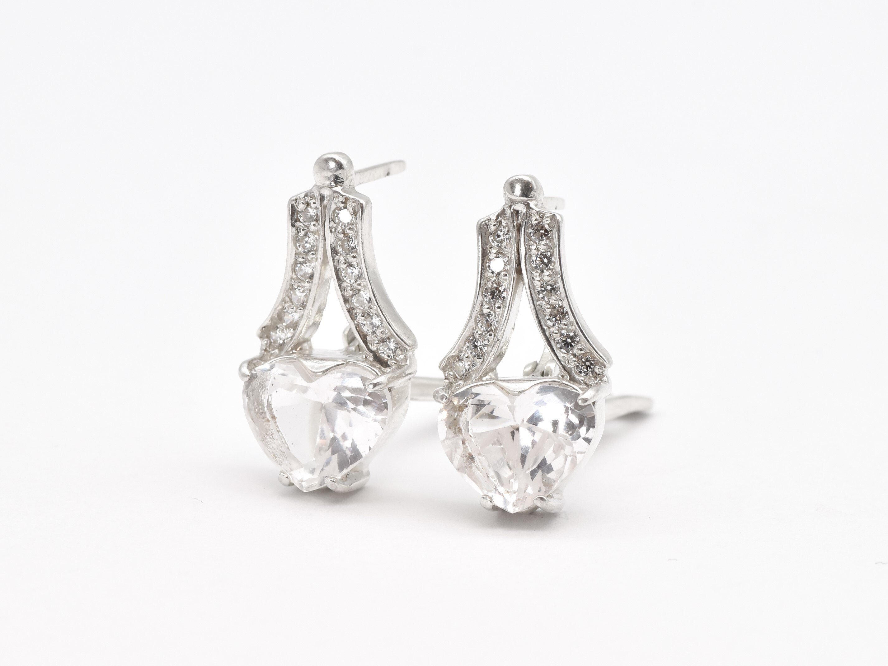 White Topaz Earrings, Natural White Topaz, Diamond Heart Earrings, Sparkly Drop Earrings, Vintage Earrings, Bridal Earrings, Adina Stone