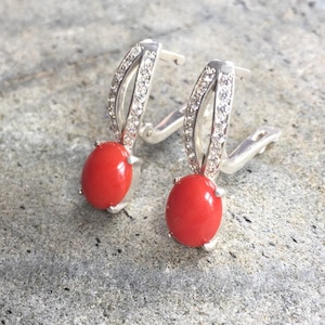 Coral Earrings, Red Coral Earrings, Natural Coral, Solid Silver Earrings, Matching Set, Italian Coral, Red Earrings, Natural Stone, Coral