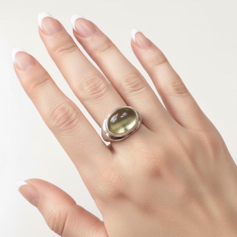 Lemon Quartz Ring, Lemon Quartz, Natural Stone, Yellow Stone Ring, Large Stone Ring, Solid Silver Ring, Pure Silver