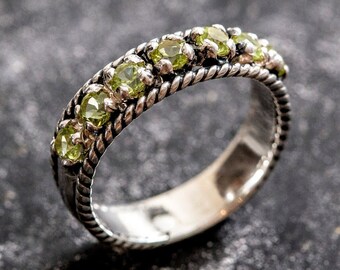 Half Eternity Band, Peridot Band, Natural Peridot, Peridot Ring, August Birthstone, Vintage Ring, Half Eternity Ring, August Ring