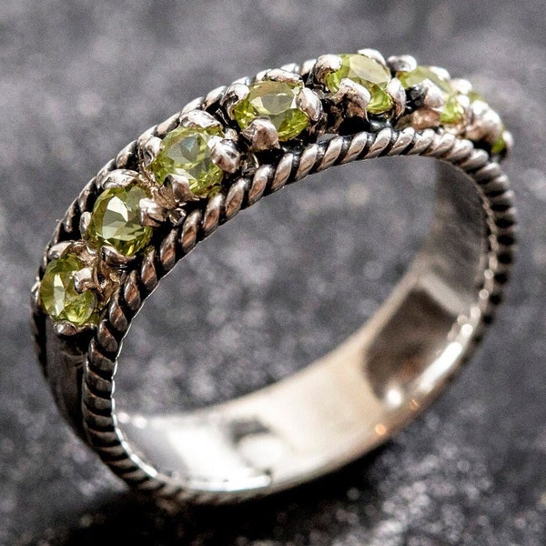 Half Eternity Band, Peridot Band, Natural Peridot, Peridot Ring, August Birthstone, Vintage Ring, Half Eternity Ring, August Ring