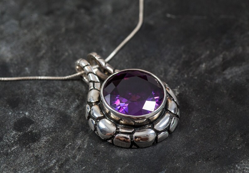 Violet Sapphire Pendant Large Pendant Purple Pendant Created Sapphire Violet Pendant Violet Statement Pendant Heavy Silver Pendant