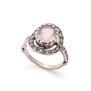 Anello in quarzo rosa, anello vintage, anello dell'amore, anello antico, anello rosa, anello in argento massiccio, anelli vintage, argento puro, forma di diamante, pietra rosa