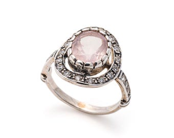 Rose Quartz Ring, Vintage Ring, Love Ring, Antique Ring, Pink Ring, Solid Silver Ring, Vintage Rings, Pure Silver, Diamond Shape, Pink Stone