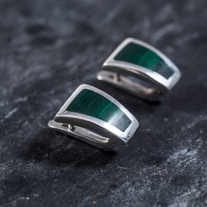 Malachite Earrings, Vintage Earrings, Unique Earrings, Green Earrings, Vintage Silver Earrings, Malachite, Sterling Earrings, Natural Stones