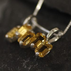 Citrine Pendant, Baguette Pendant, Natural Citrine, Emerald Cut Necklace, November Birthstone, Dainty Yellow Pendant, Solid Silver Pendant image 9
