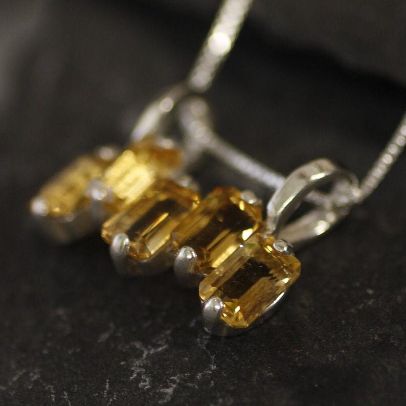 Citrine Pendant, Baguette Pendant, Natural Citrine, Emerald Cut Necklace, November Birthstone, Dainty Yellow Pendant, Solid Silver Pendant image 9