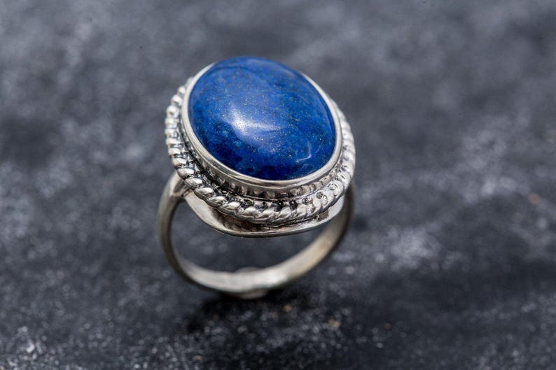 Large Lapis Ring, Lapis Lazuli Ring, Natural Lapis Lazuli, Blue Ring, Victorian Ring, Solid Silver Ring, December Birthstone, Lapis Lazuli image 7