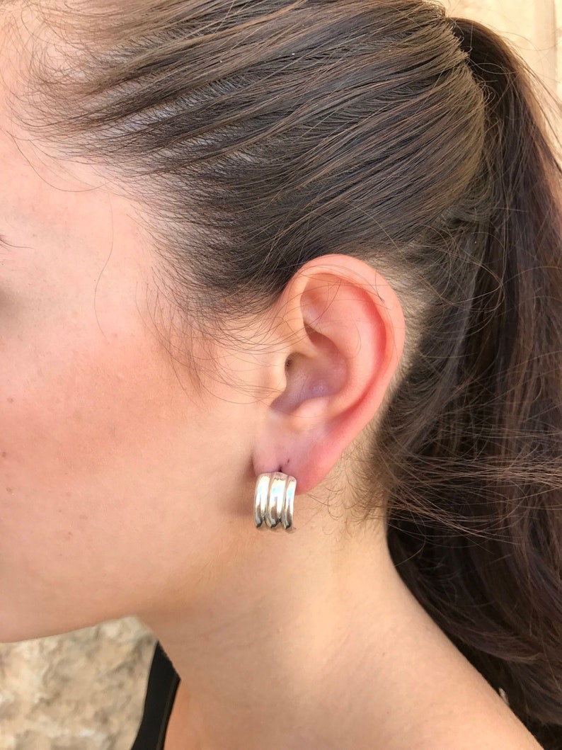 Half Hoop Earrings, Statement Earrings, 925 Silver Earrings, Unique Earrings, Artistic Earrings, Boho Earrings, Triple Earrings, Large Studs image 2
