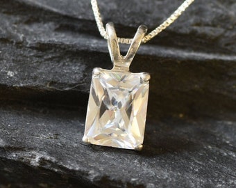 Radiant Cut Diamond Solitaire Necklace, Sparkly Pendant, CZ Diamond Necklace, Sterling Silver Diamond Pendant, Anniversary Gift, Adina Stone