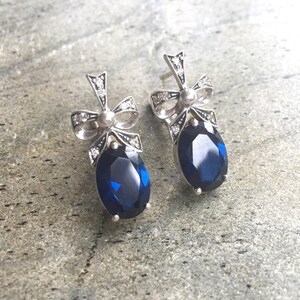 Bandörhängen, Blå safirörhängen, Skapad safir, Safirörhängen, Silverörhängen, Massivt silver, Rent silver, Blå örhängen bild 1