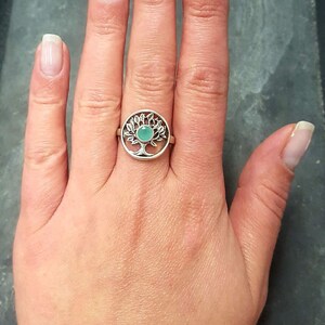 Green Emerald Ring, Natural Emerald Ring, May Birthstone, Silver Tree Ring, Vintage Tree Ring, Tree Of Life Ring, May Ring, 925 Silver Ring image 9