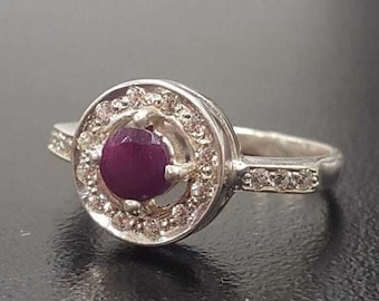 Ruby Ring, Natural Ruby Ring, July Birthstone, Cluster Ring, Red Vintage Ring, Red Ruby Ring, Genuine Ruby Ring, July Ring, 925 Silver Ring