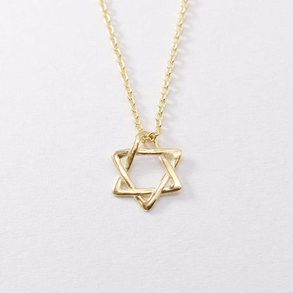 14Kソリッドゴールドスターネックレス、本物のゴールドダビデの星