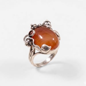 Carnelian Ring, Natural Carnelian, Red Gemstone Ring, Leaf Ring, Healing Stone, Red Ring, Vintage Rings, Red Stone, Solid Silver Ring, Agate image 1