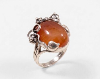 Carnelian Ring, Natural Carnelian, Red Gemstone Ring, Leaf Ring, Healing Stone, Red Ring, Vintage Rings, Red Stone, Solid Silver Ring, Agate