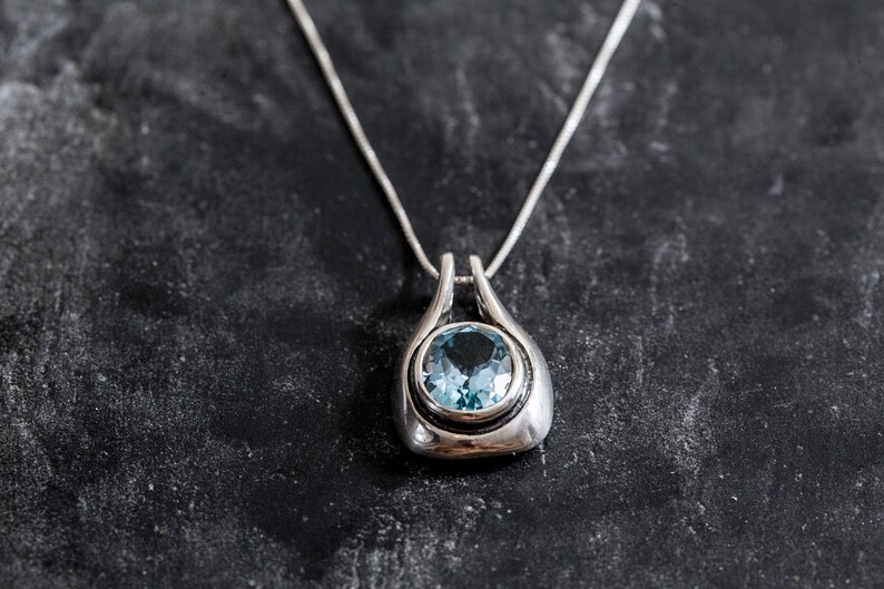 Blue Topaz Pendant, Natural Blue Topaz, Vintage Pendants, December Birthstone, Genuine Topaz, December Pendant, Blue Pendant, Silver Pendant image 8