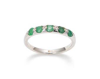 Emerald Band, Natural Emerald, Stackable Ring, May Birthstone, Half Eternity Ring, Emerald Ring, Eternity Band, Green Band, 925 Silver Ring