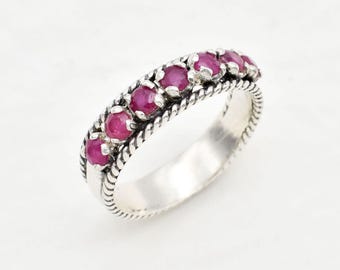 Ruby Band, Natural Ruby, Vintage Band, Half Eternity Band, Ruby Ring, Vintage Rings, July Birthstone, Half Eternity Ring, Solid Silver Ring