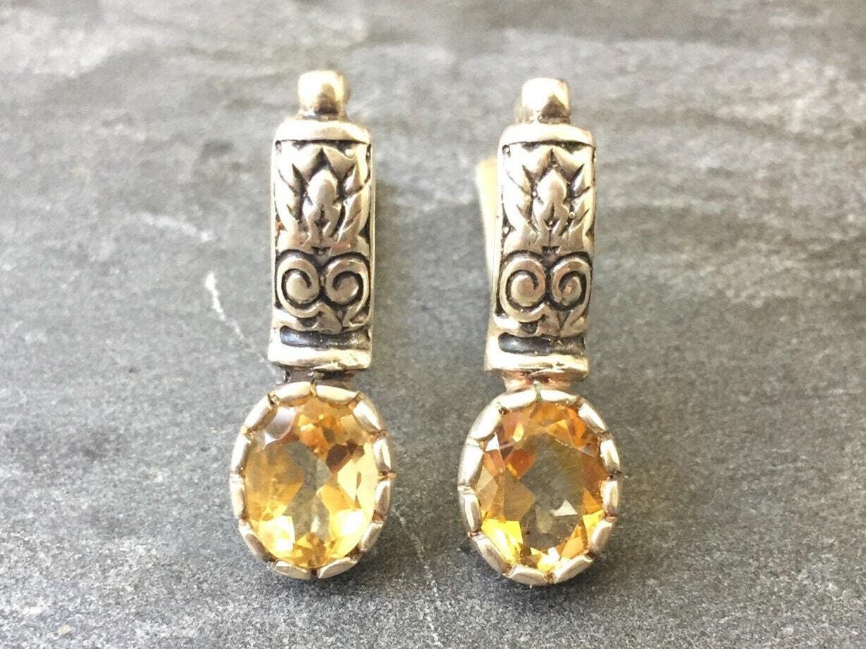 Citrine Earrings, Natural Citrine, Yellow Diamond, November Birthstone, November Earrings, Vintage Earrings, Tribal Earrings, Solid Silver