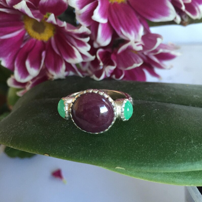 Ruby Ring, Natural Ruby Ring, Natural Chrysoprase, Red Bohemian Ring, July Ring, Red Statement Ring, July Birthstone, Solid Silver Ring image 3