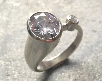 Anello di fidanzamento, anello con diamante, anello con diamante creato, anello a due pietre, anello da sposa con diamante, anello scintillante, anello di promessa, anello in argento massiccio