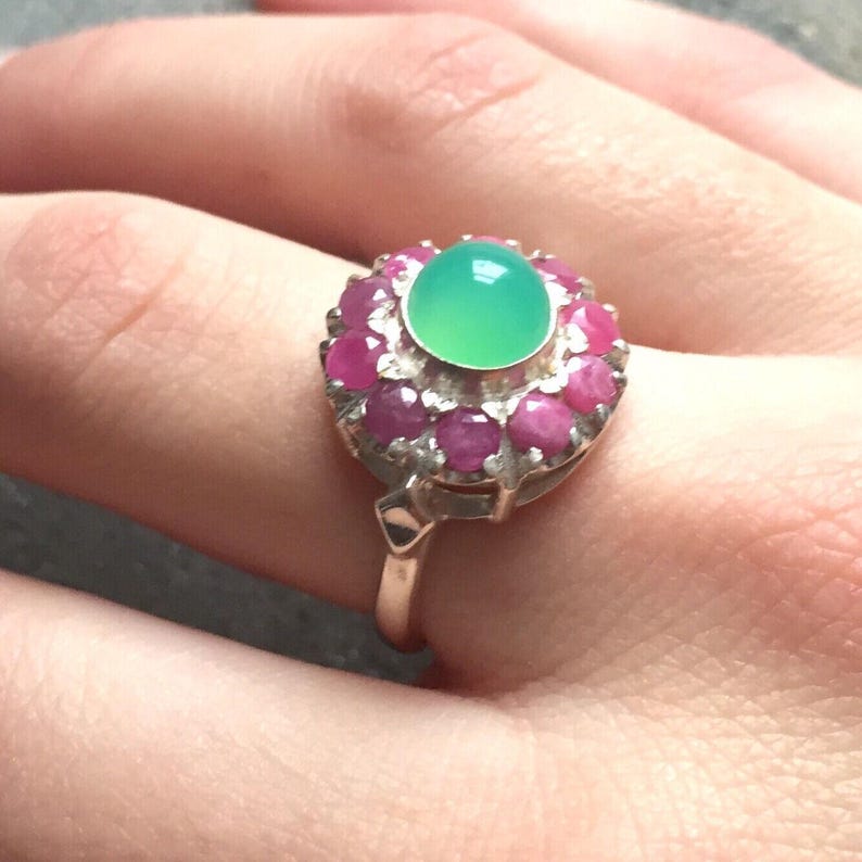 Ruby Ring, Antique Ruby Ring, Natural Ruby, Chrysoprase Ring, Natural Chrysoprase, Australian Chrysoprase, Vintage Rings, Solid Silver Ring image 6